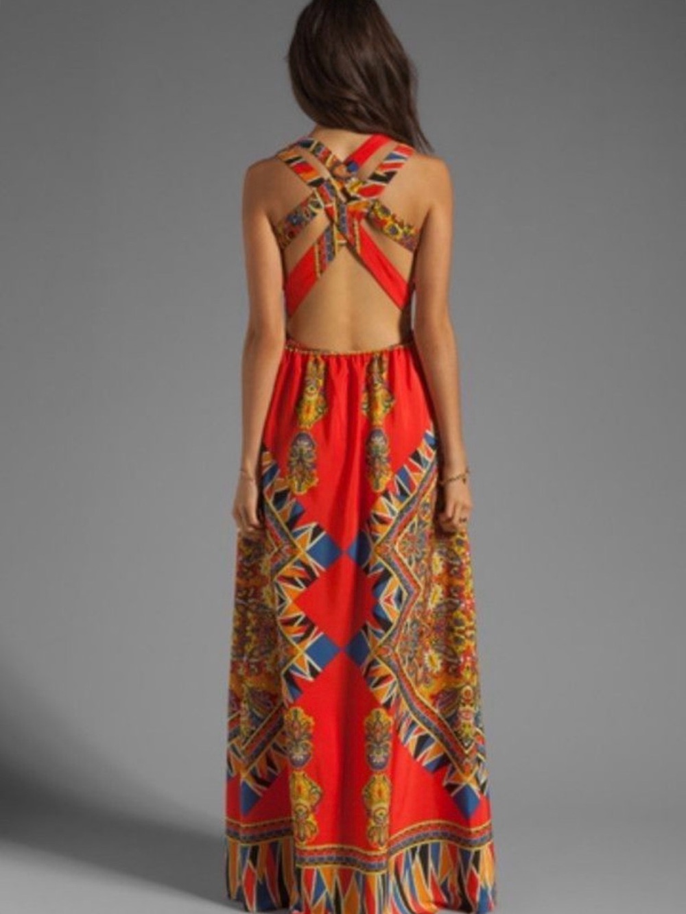 Lovers + Friends Kitty Cat Maxi Dress Scarf Print Orange Red Size Small - Picture 4 of 10
